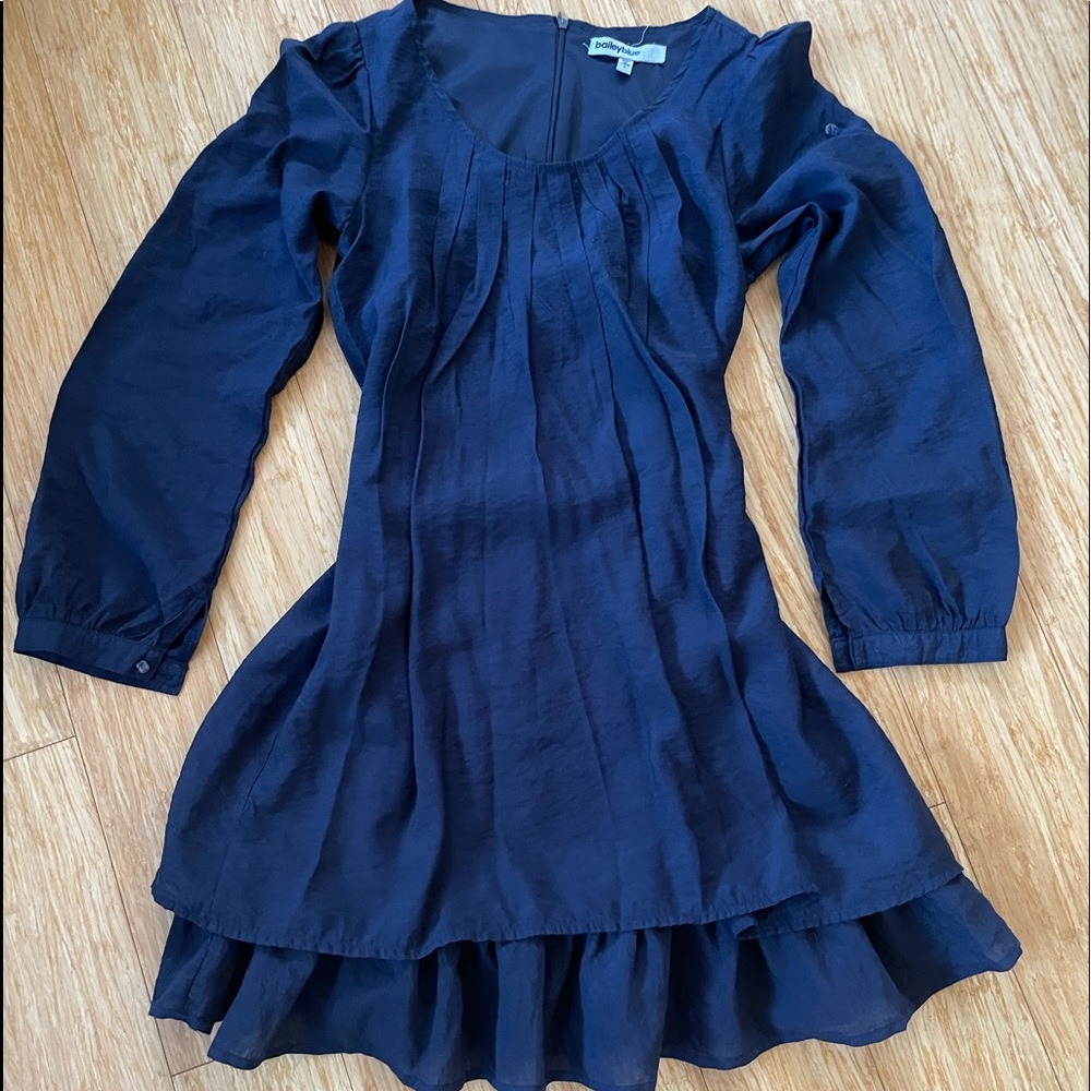 Navy blue pleated dress, floaty two layer mini dress. Light, summery, boho